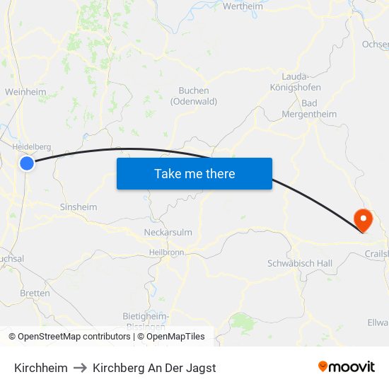 Kirchheim to Kirchberg An Der Jagst map