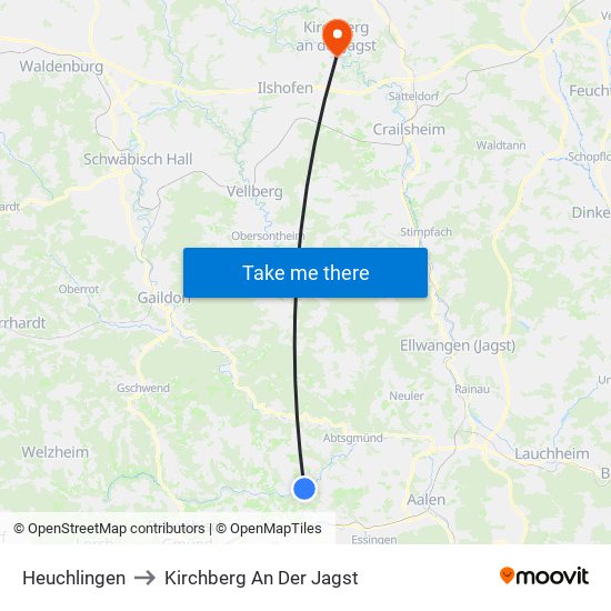 Heuchlingen to Kirchberg An Der Jagst map