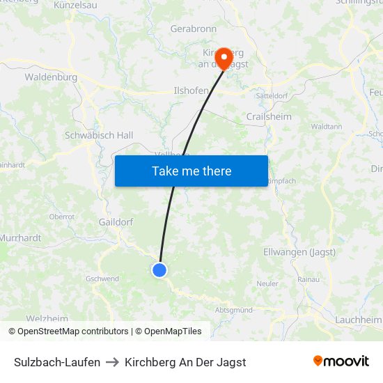 Sulzbach-Laufen to Kirchberg An Der Jagst map