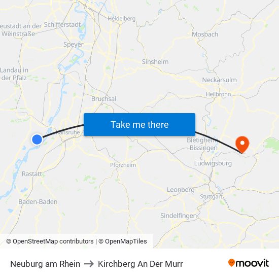 Neuburg am Rhein to Kirchberg An Der Murr map