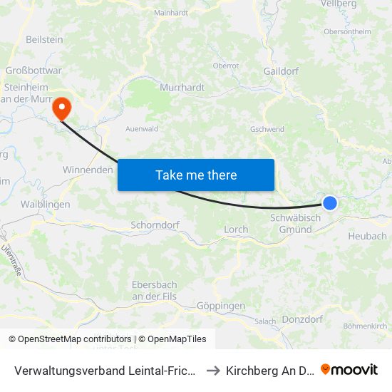 Verwaltungsverband Leintal-Frickenhofer Höhe to Kirchberg An Der Murr map
