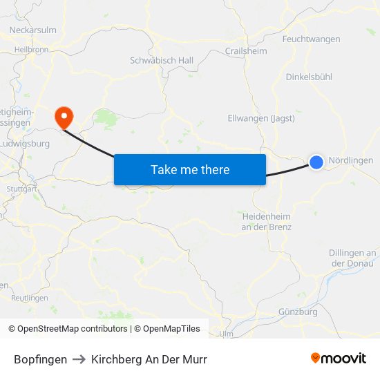 Bopfingen to Kirchberg An Der Murr map