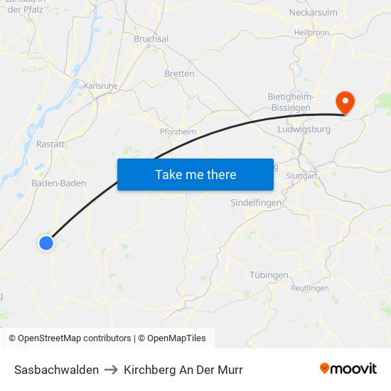 Sasbachwalden to Kirchberg An Der Murr map