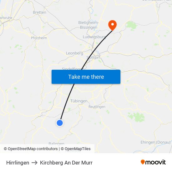 Hirrlingen to Kirchberg An Der Murr map