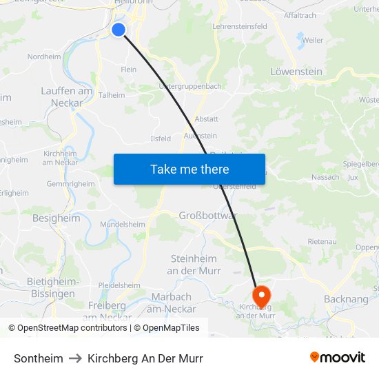 Sontheim to Kirchberg An Der Murr map