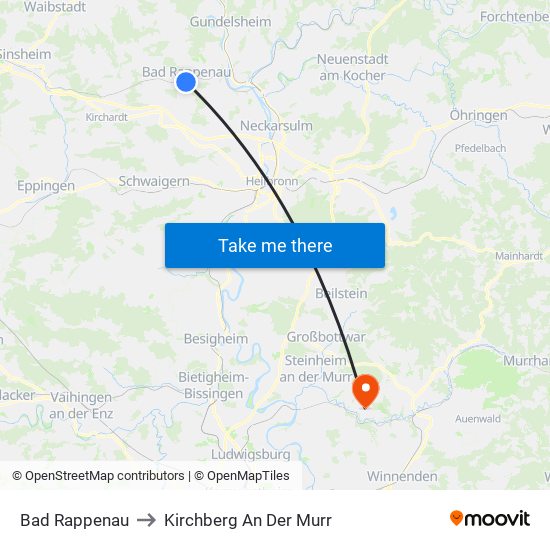 Bad Rappenau to Kirchberg An Der Murr map