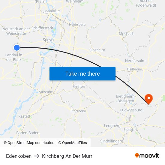 Edenkoben to Kirchberg An Der Murr map