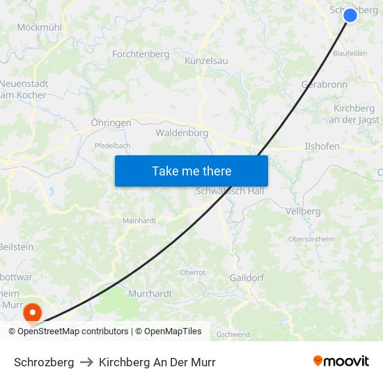 Schrozberg to Kirchberg An Der Murr map