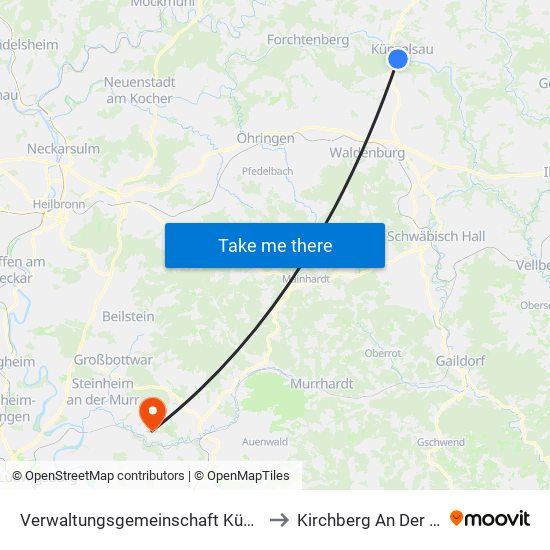 Verwaltungsgemeinschaft Künzelsau to Kirchberg An Der Murr map