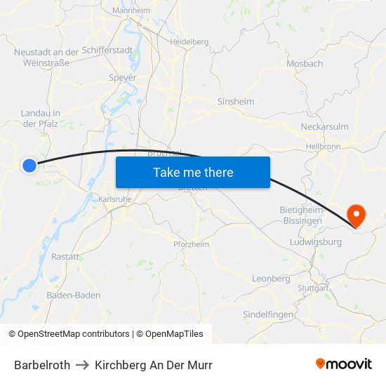 Barbelroth to Kirchberg An Der Murr map