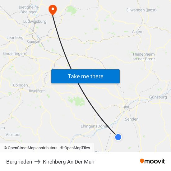 Burgrieden to Kirchberg An Der Murr map