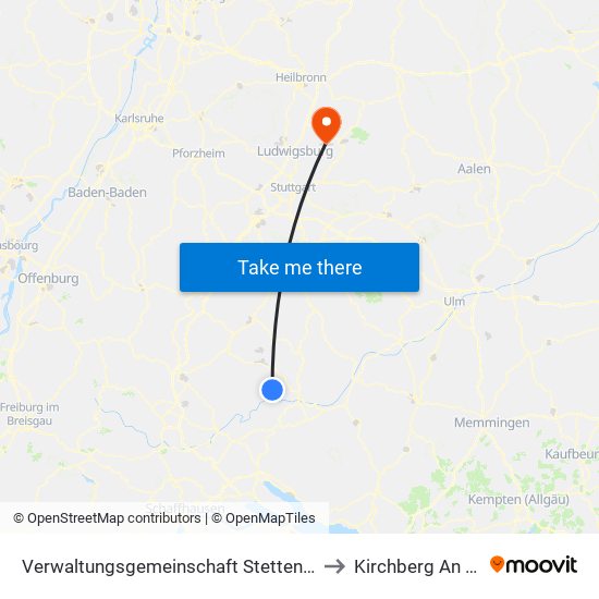 Verwaltungsgemeinschaft Stetten am Kalten Markt to Kirchberg An Der Murr map