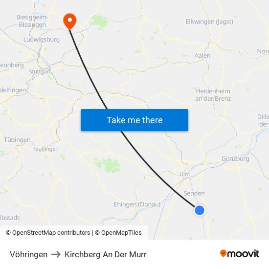 Vöhringen to Kirchberg An Der Murr map