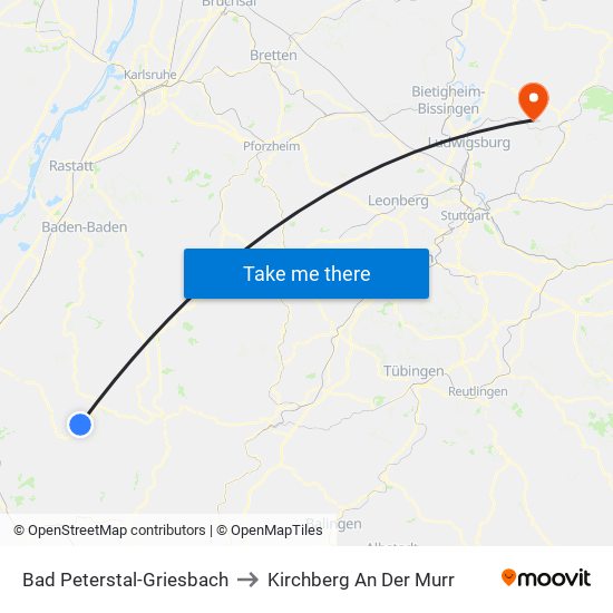 Bad Peterstal-Griesbach to Kirchberg An Der Murr map