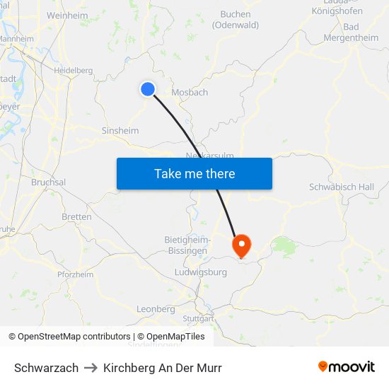 Schwarzach to Kirchberg An Der Murr map