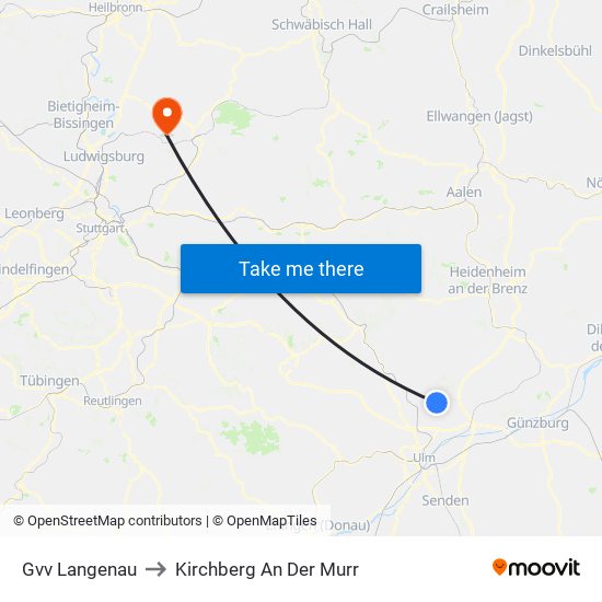 Gvv Langenau to Kirchberg An Der Murr map