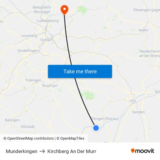 Munderkingen to Kirchberg An Der Murr map