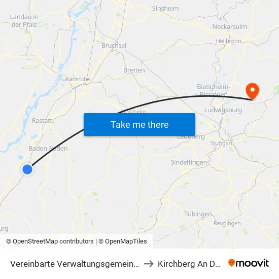 Vereinbarte Verwaltungsgemeinschaft Bühl to Kirchberg An Der Murr map