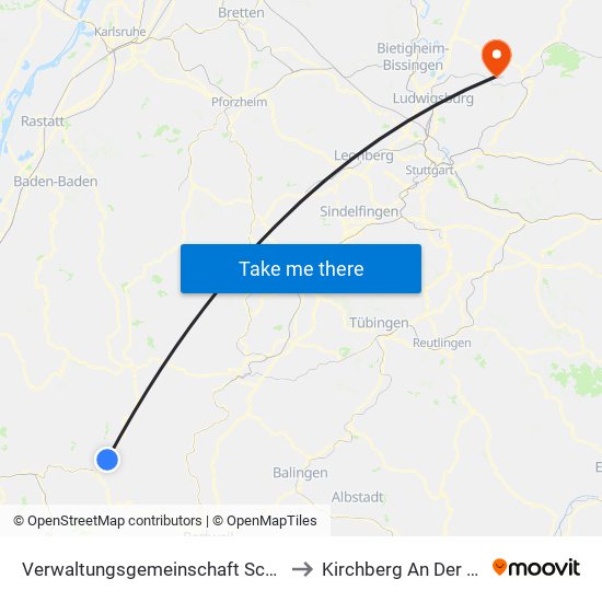 Verwaltungsgemeinschaft Schiltach to Kirchberg An Der Murr map