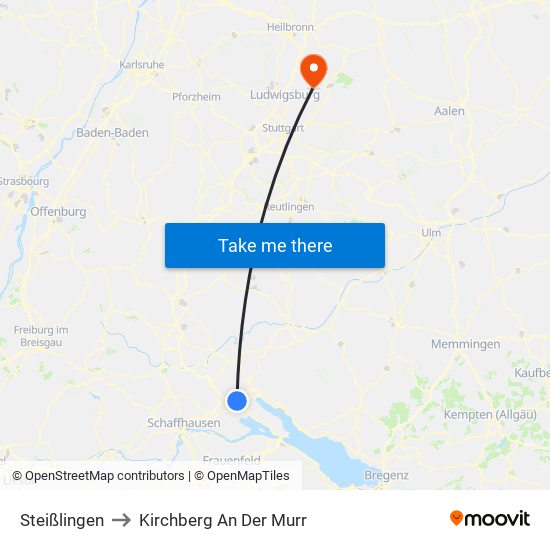 Steißlingen to Kirchberg An Der Murr map