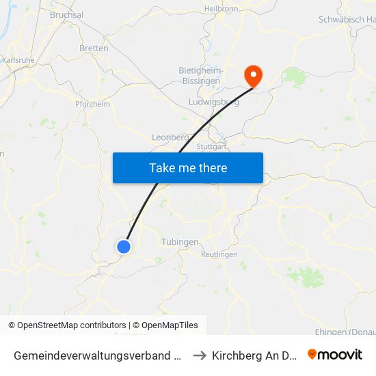 Gemeindeverwaltungsverband Oberes Gäu to Kirchberg An Der Murr map