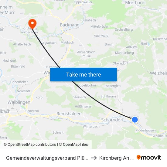 Gemeindeverwaltungsverband Plüderhausen-Urbach to Kirchberg An Der Murr map