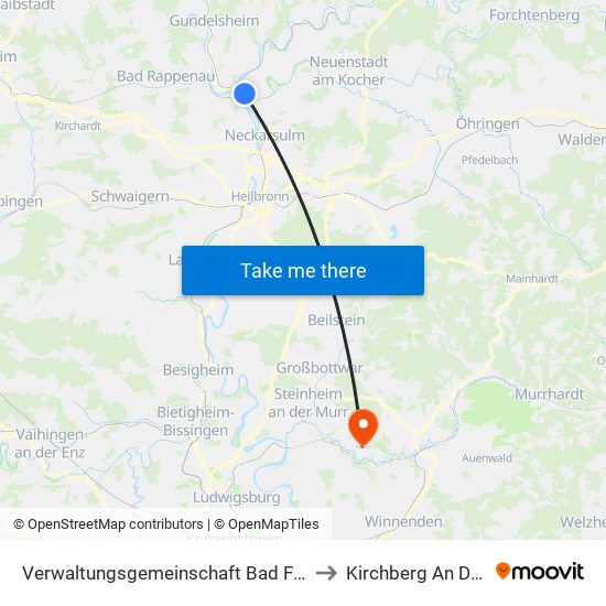 Verwaltungsgemeinschaft Bad Friedrichshall to Kirchberg An Der Murr map