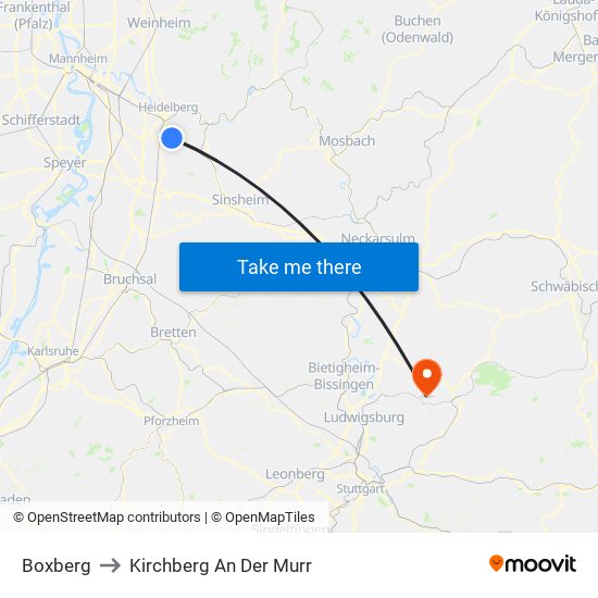 Boxberg to Kirchberg An Der Murr map