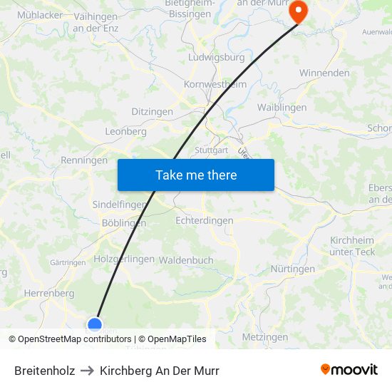 Breitenholz to Kirchberg An Der Murr map