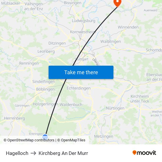 Hagelloch to Kirchberg An Der Murr map
