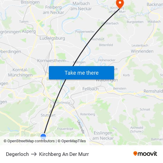 Degerloch to Kirchberg An Der Murr map