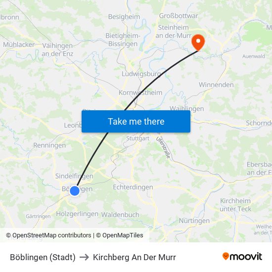 Böblingen (Stadt) to Kirchberg An Der Murr map