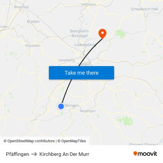 Pfäffingen to Kirchberg An Der Murr map