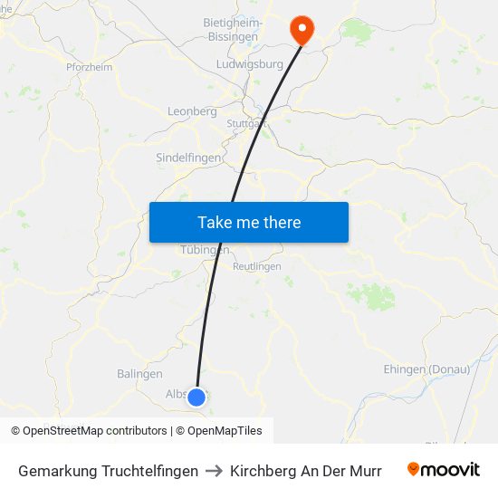 Gemarkung Truchtelfingen to Kirchberg An Der Murr map