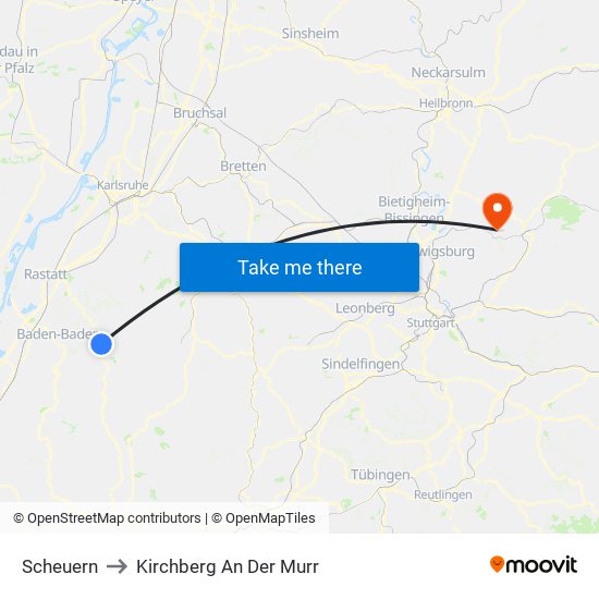 Scheuern to Kirchberg An Der Murr map