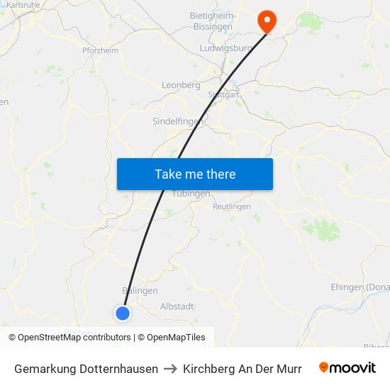 Gemarkung Dotternhausen to Kirchberg An Der Murr map