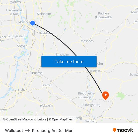 Wallstadt to Kirchberg An Der Murr map