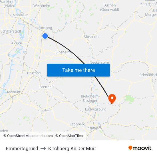 Emmertsgrund to Kirchberg An Der Murr map