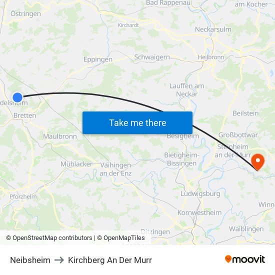 Neibsheim to Kirchberg An Der Murr map