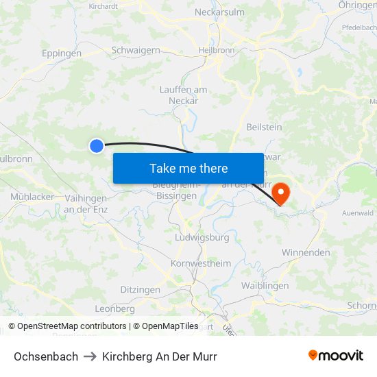 Ochsenbach to Kirchberg An Der Murr map