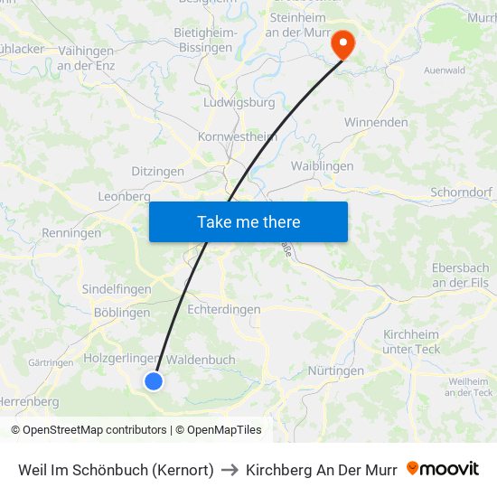 Weil Im Schönbuch (Kernort) to Kirchberg An Der Murr map