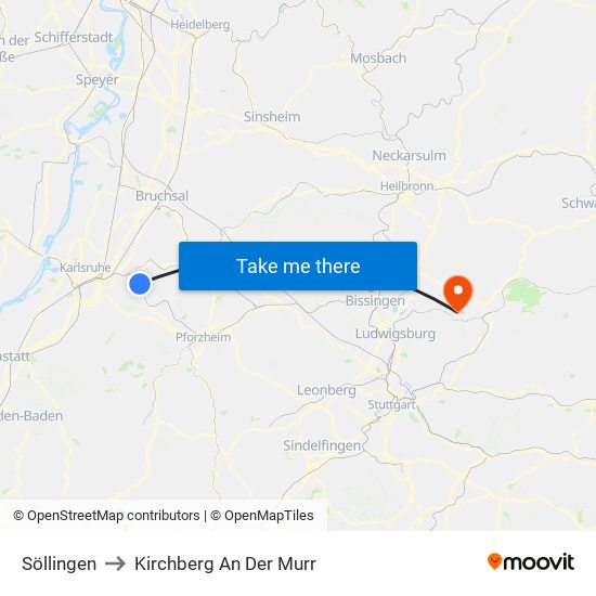 Söllingen to Kirchberg An Der Murr map