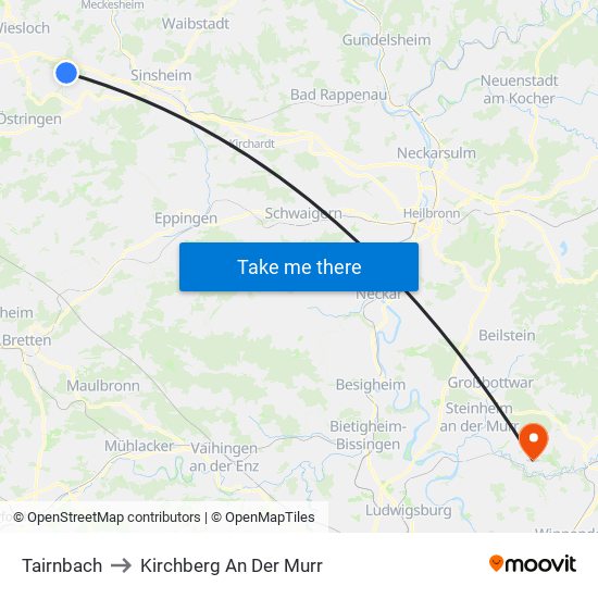 Tairnbach to Kirchberg An Der Murr map