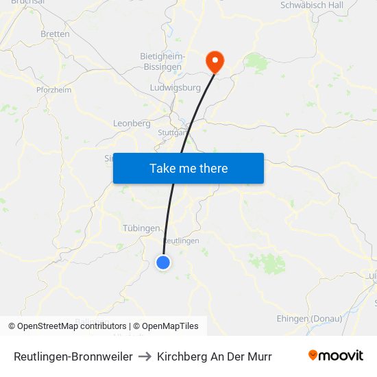 Reutlingen-Bronnweiler to Kirchberg An Der Murr map