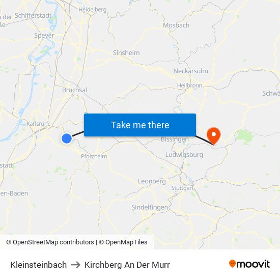 Kleinsteinbach to Kirchberg An Der Murr map