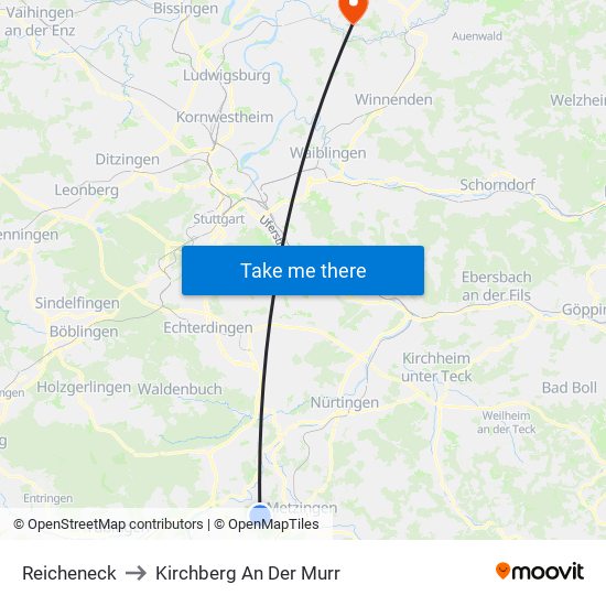 Reicheneck to Kirchberg An Der Murr map