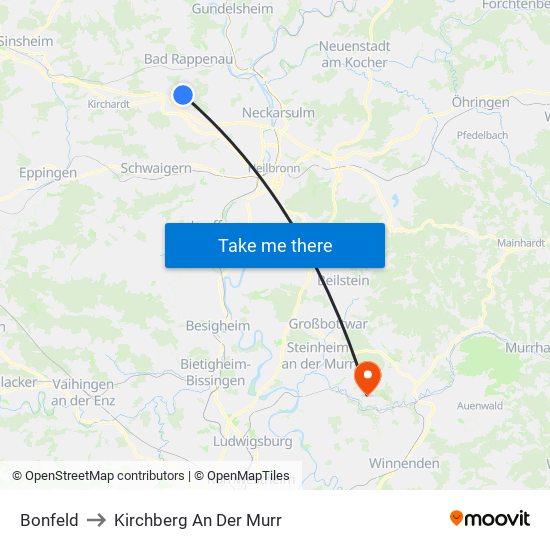 Bonfeld to Kirchberg An Der Murr map