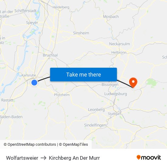 Wolfartsweier to Kirchberg An Der Murr map