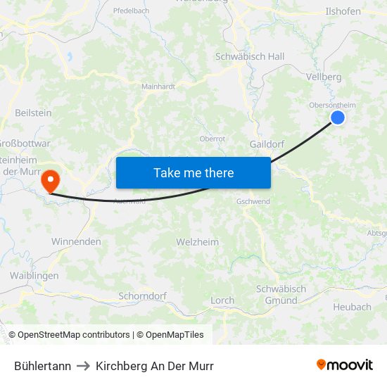 Bühlertann to Kirchberg An Der Murr map