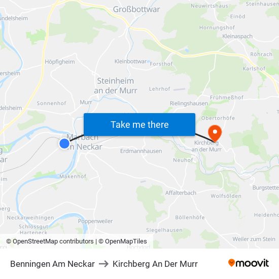 Benningen Am Neckar to Kirchberg An Der Murr map
